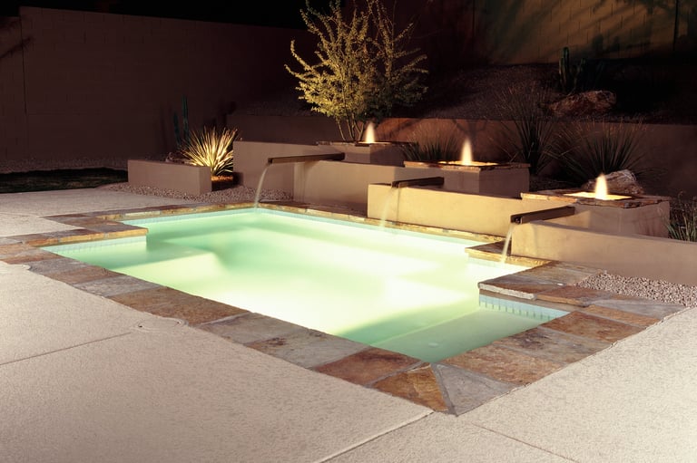Swimming pool at night in Fountain Hills, Arizona