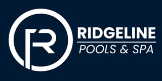 Ridgeline Pools and Spa logo featuring a white R inside a circle on a dark blue background