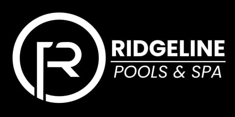 Ridgeline Pools and Spa logo with circular R icon on black background